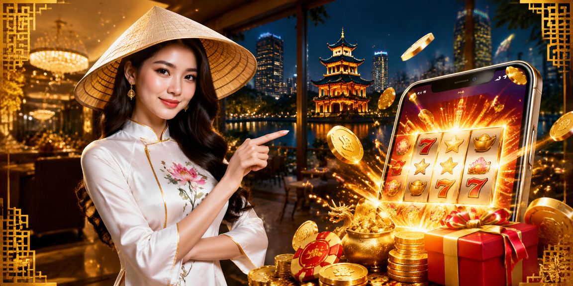 Người chơi tại Hà Nội trải nghiệm slot game trực tuyến với hình ảnh nón lá đặc trưng Việt Nam