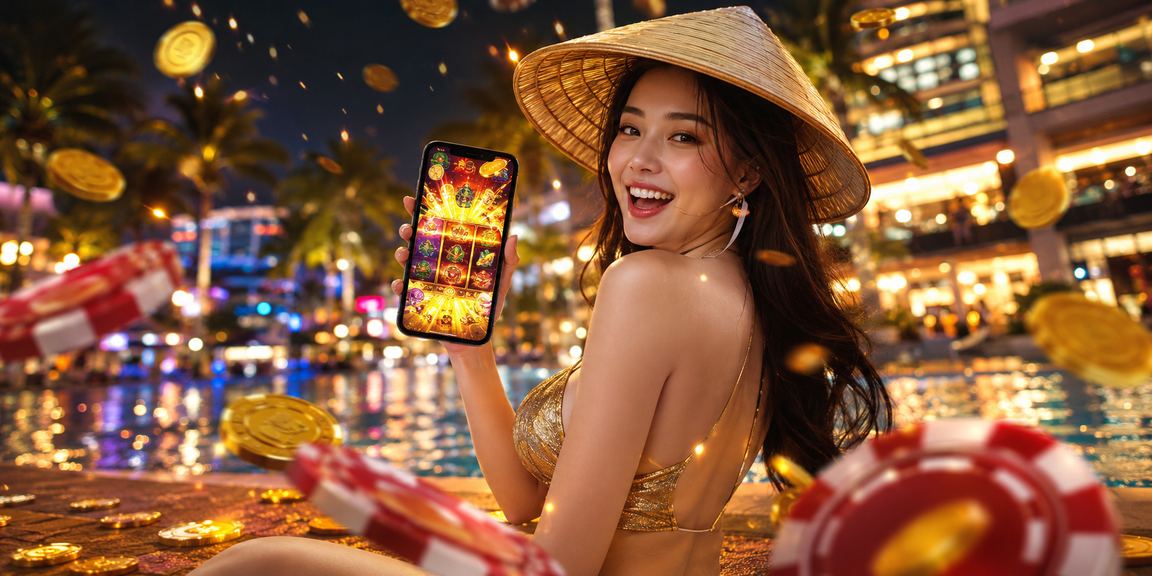Người chơi slot game 804 trên thiết bị di động với phong cảnh Phú Quốc rực rỡ
